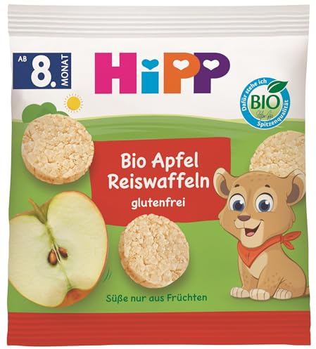 HiPP Bio Apfel Reiswaffeln, Babysnack ab 8. Monat, (8 x 30g), Süße nur aus Früchten, glutenfrei, in bester Bio-Qualität
