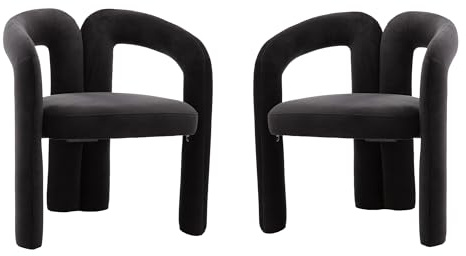 MUZHIXIANG Modern sammet matrumsstol set om 2, elegant vadderad skålstol med träben, mjukt sammetsöverdrag och ergonomiskt ryggstöd – perfekt för matsal, vardagsrum och kök (svart)