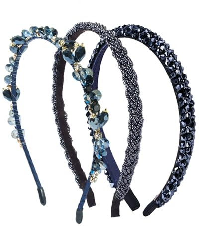 3 Stück Strass Haarreif Dirndl, Strass Stirnband Kristall Damen Dunkelblau Haarreif Glitze Trachten Haarschmuck Dirndl Accessoire für Hochzeit Oktoberfest Party Kommunion Karneval