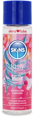 SKINS Gleitgel mit Geburtstagskuchen-Geschmack für die Privatsphäre, essbares Gleitgel mit Geburtstagskuchen-Aroma, SKINS Gleitmittel für die Privatsphäre und Spielzeuge