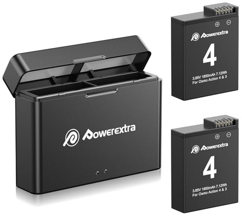 Replacement Osmo Action 4 & 3 Battery with Dual Fast Charger for DJI Osmo Action 4, Action 3 Cameras - 2 Pack 1850mAh Rechargeable Batteries