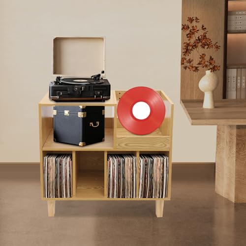 Gdetnysty LP-skivor hylla skivspelare stativ flerskiktsträ 6 fack 45 kg bärkraft skyddslister upphöjd bas 82,6 x 80 x 40 cm för vinyl LP CD-spelare förvaring vardagsrum