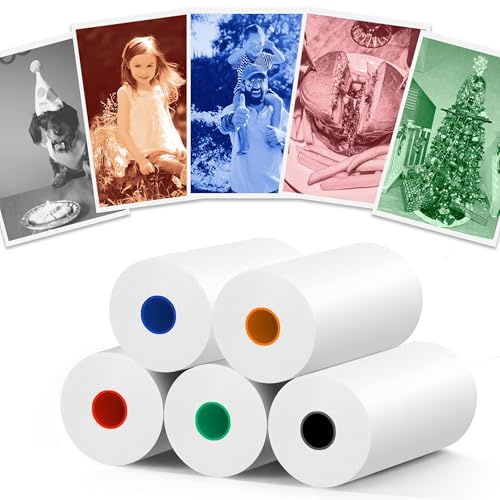 Neuytiky 5 Rouleau Papier Appareil Photo Enfant,5 Couleurs Papier Thermique pour la Plupart Appareil Photo Instantané Enfant,57x25mm Photo Creator Recharge Papier Sans BPA HD