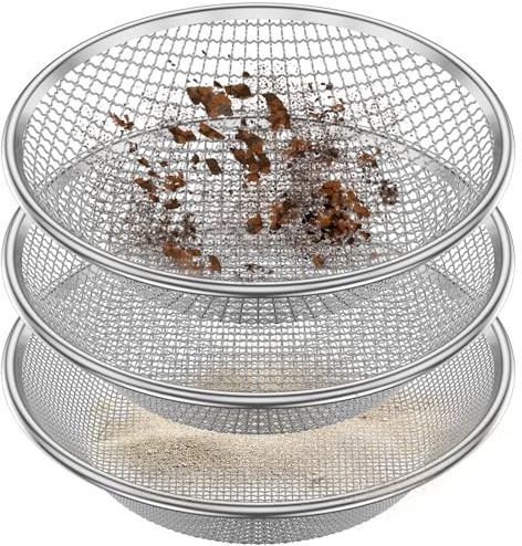 3 Stück Gartensieb, Siebeinsätze Ø 3, 6, 10mm Sieb, Erdsieb, Sandsieb Garten Rundsieb Kompostsieb für Erde, Steine, Kompost, Unkraut, Sand, Schotter und Saatgut, 30 cm rund, rostgeschützt(Silber)