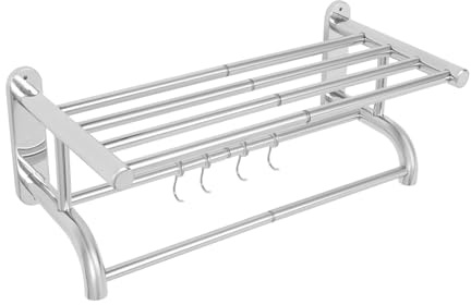 Wawuwao Wall Mounted Telescopic Towel Rack with 4 Hooks, 19.69-31.5in Adjustable Stainless Steel Towel Rack, Bathroom Towel Storage Organizer
