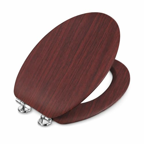 Virtime Tavoletta WC Universale in MDF Effetto Legno con Coperchio, Cerniere in Metallo Cromato, Sedile Water Elegante e Resistente, 34 x 42 x 4 cm, (wenghè)