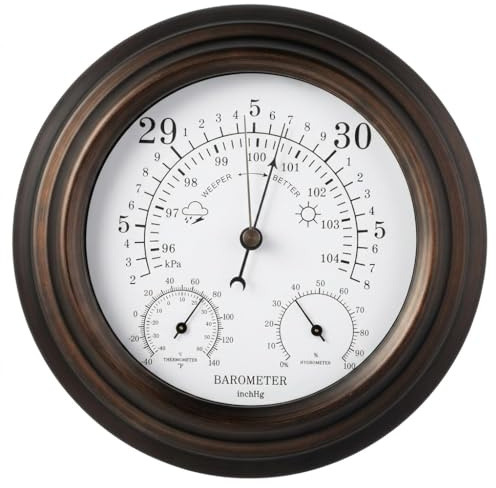 Classic Analog Weather Station – 3-in-1 Barometer, Thermometer (°C/°F) & Hygrometer – Vintage Aged Bronze Finish Wall Mounted Weather Instrument – No Batteries Required