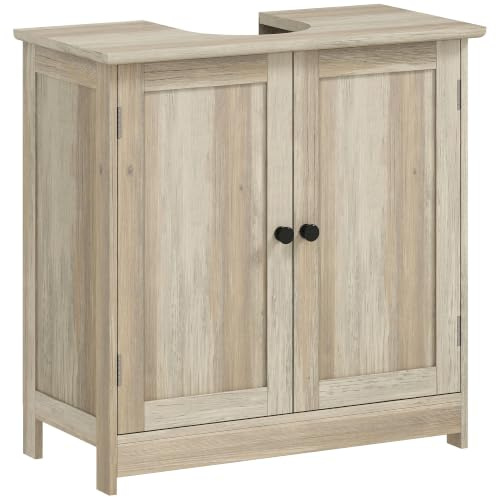 HOMCOM Meuble sous Lavabo Meuble de Salle de Bain 60 x 30 x 60 cm Gris | Placard à 2 Portes, Étagère Réglable, Anti-Humidité
