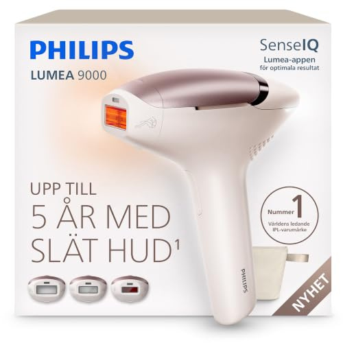 Philips Lumea 9000 IPL-hårborttagningsenhet – långvarigt slät hud, professionellt alternativ till laserhårborttagning hemma, medicinskt säker, tre tillbehör för kropp, ansikte och bikini, BRI938/00