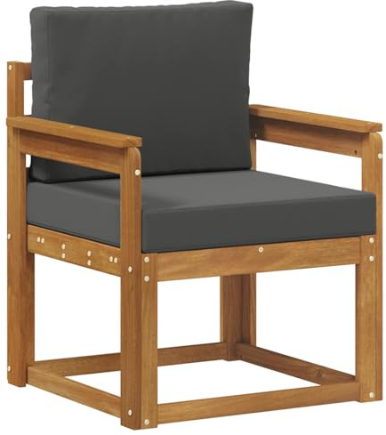 mtlskopl Gartensessel Holz Outdoor-Sofa aus Massivholz Akazie Modernes Loungesessel Set mit Anthrazit Kissen 1-Sitzer Modularer Balkonsessel für Garten Terrasse und Balkon Natur