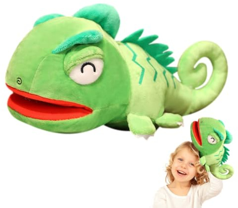 Marionnette en Peluche Caméléon, Jouet en Peluche avec Bouche | Multifonctionnel Pour Les Âges Anniversaire Noël Halloween Conte Enseignement Pâques