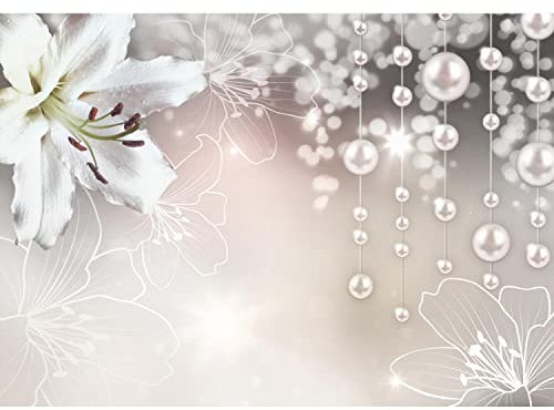 Runa Art Fototapete Blumen Lilien Perlen 352 x 250 cm Vlies Tapeten XXL Moderne Wandtapete Wohnzimmer Schlafzimmer Braun 9330011b