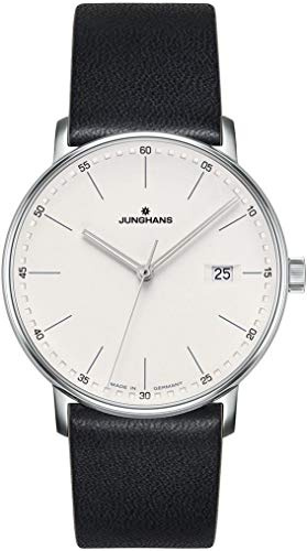JUNGHANS Herrenuhr Form Quarz 41/4884.00 | mit schwarzem Leder-Armband, poliertes Edelstahl-Gehäuse, Armbanduhr Made in Germany