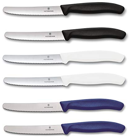 Victorinox 6 Stück Tafelmesser - Tomatenmesser Swiss Classic mit Wellenschliff rostfrei - Swiss Made - tricolor