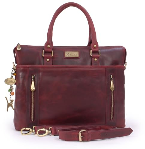 Catwalk Collection Handbags - Grande Borsa Tote in Vera Pelle - Borsa a Tracolla per PC - Valigetta 24 Ore Donna - Cartella da Lavoro - Adele - Rosso