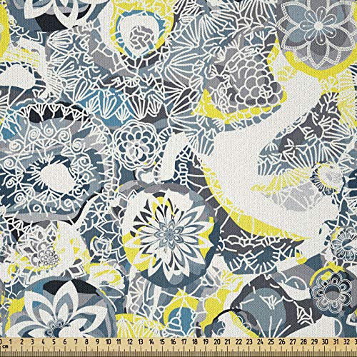 ABAKUHAUS Blumen Stoff als Meterware, Mandala Vintage-Stil, Microfaser Multi Zweck Dekostoff für Kunsthandwerke, 3M (230x300cm), Gelb Blau