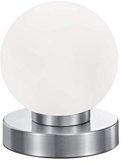 Petite lampe de table tactile - Hauteur : 15 cm - Boule en verre blanche - Base argentée