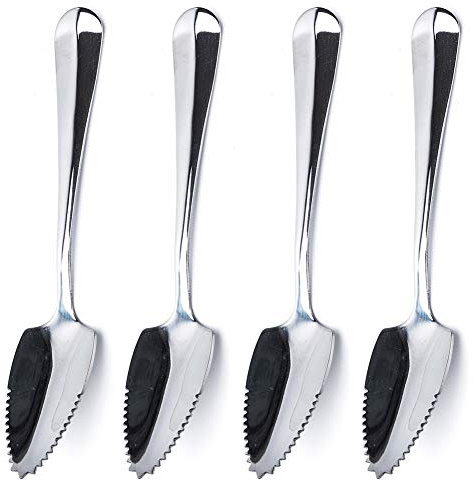 JUCOXO Grapefruit Löffel Set, 4 Stück 15.5cm Edelstahl halb gezackt Zitrusfrüchte Vintage Dessertlöffel Geschenk für Küche