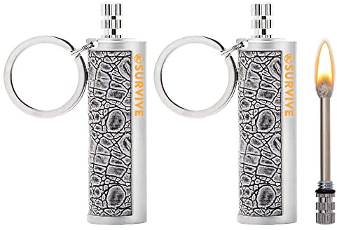 SURVIVE Permanent Match Metal, 2 Pack, Reusable Survival Fire Starter Striker Lighter, Emergency Waterproof Keychain Strike Anywhere Stick Kit