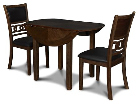 New Classic Furniture Gia 3-Piece Drop Leaf Dining Table Set with 2 Chairs, 42-Inch, Brown