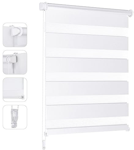 Sekey Doppelrollo Klemmfix ohne Bohren für Fenster, Doppelrollo 80 cm breit, Duo Rollo Jalousie Sonnenschutz, 80x150cm, Weiß