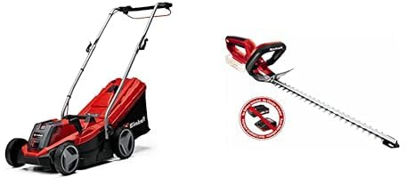 Einhell Tondeuse à gazon sans fil GE-CM 18/33 Li (1 x 4,0 Ah) Power X-Change (jusqu’à 200 m², réglage centralisé de la hauteur de coupe à 5 positions) VERSION STARTER KIT + TAILLE HAIE