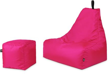 PATCH HOME Sitzsack Sitzkissen Beanbag Premium Lounge Gaming Sessel inkl. Würfel In & Outdoor geeignet fertig befüllt H:90cm | T:78cm | B:82cm + 35x35cm Würfel Rosa