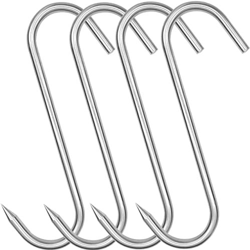 Ganchos de carne de acero inoxidable de 8 pulgadas para procesamiento de carne de acero inoxidable resistente gancho para colgar secado para barbacoa, granjero, cazador (paquete de 4 – 8 mm)