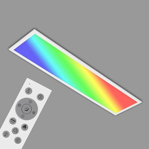 BRILONER - LED Deckenlampe flach mit Fernbedienung, buntes RGB Licht, einstellbar von warmweiß bis kaltweiß, Lampe, Deckenleuchte, Wohnzimmerlampe, LED Panel, Küchenlampe, 100x25x6,6 cm, Weiß