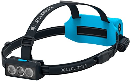 Ledlenser NEO9R Lampada Frontale Running Ricaricabile, 1200lm, 200m, 199g | Autonomia 120h, luce posteriore rossa lampeggiante, fascia riflettente, fascia toracica, per trail running e ultra trail