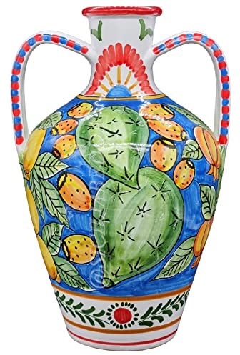 Sicilia Bedda - ANFORA SICILIANA IN CERAMICA DI CALTAGIRONE - Vaso Tradizionale Siciliano - Altezza 38 Centimetri