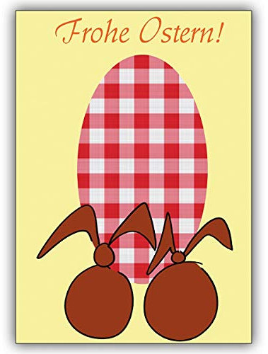 10 Osterkarten (10er Set): Wünschen SieFrohe Ostern mit diesen Hasen vor Vichy Ei • fröhliches Ostermotiv als hochwertige Oster Grüße im Set mit Umschlägen zum Osterfest als Geschenkkarte