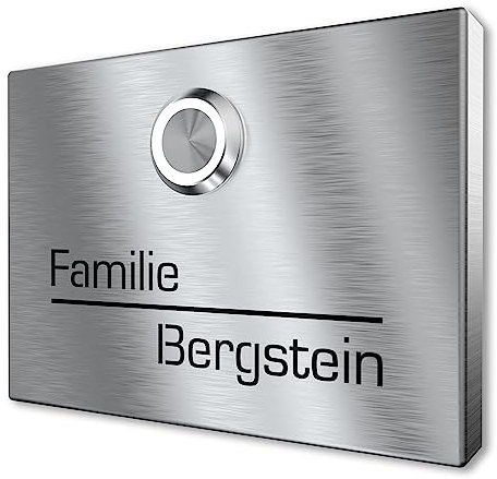 Placca per campanello da esterno in acciaio inox V2A con incisione di Graviers Design - acciaio inox - pulsante campanello a LED - Made in Germany