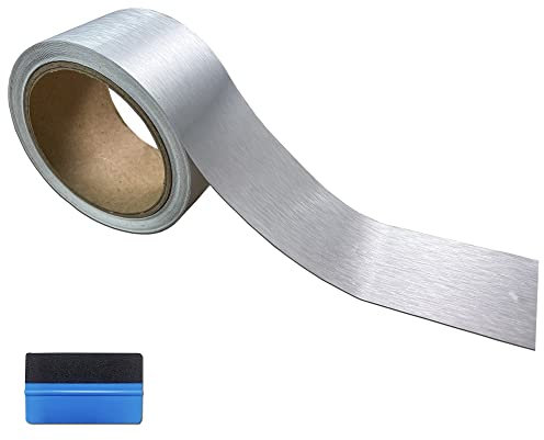 NewL Autofolie Glänzend - 5cm x 900cm Selbstklebend Auto Folie Zierleisten Folie für Motorrad Fenster Kfz Chromleisten Auto Folierung (Silber metallisch gebürstet, 5cm x 900cm)