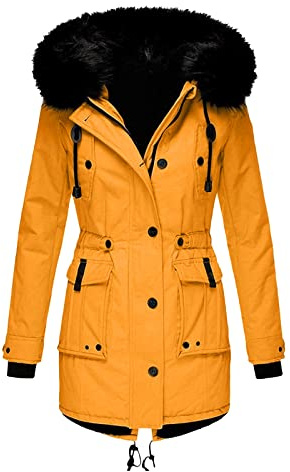Winterjacke Damen Lang mit Fell Kapuze Warme Kunstpelz Gefüttert Winter Jacke Mantel Parka Wintermantel Dicker Winterparka Daunenjacke Trenchcoat Pelzmantel Große Größen Baumwolljacke Damenjacken