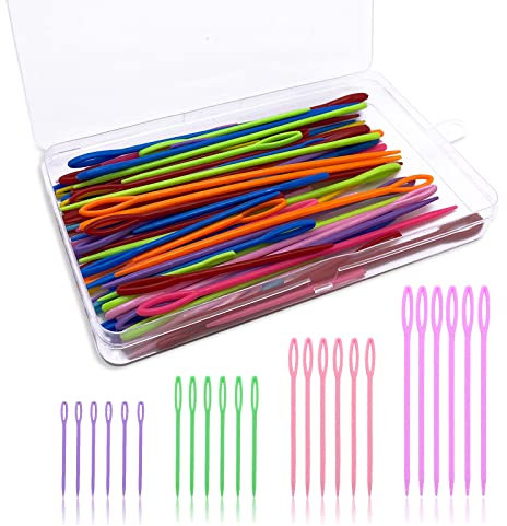 TSHAOUN 100 Piezas Agujas de Coser de Plástico, 4 Tamaños Agujas de Coser a Mano Aguja Trenzada Aguja de Bordado para Coser, Tejer, Creación de Bricolaje, 5.5cm / 7cm / 9cm / 15cm (Color Aleatorio)