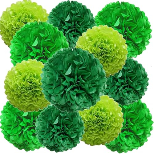 We Moment Zone 12 Stück Papier Pompons Set,Grün Pom Poms Papier für Hochzeit,Geburtstag Party，St. Patrick's Day Deko- 30,5 cm, 25,4 cm