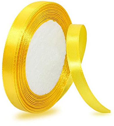 Satinbands Gelb 10mm Breit, 23 Meters Geschenkband für Geschenkverpackungen, DIY-Basteleien, Blumensträuße, Nähprojekte, Schleifenherstellung, Geburtstags- und Hochzeitsdekorationen
