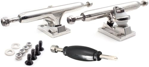 SPITBOARDS Fingerboard Pro Trucks by da 32 mm, Real Lock, Single Axis, Kingpins, Rubber O-Ring Urethane Bushings, Optimized Hanger, Width 32 mm per tuning e assemblaggio (Chrome Silver)