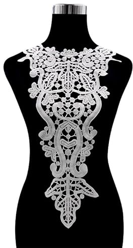 SYSUII 3D Blume Spitze Kragen Applikation Spitzemotiv Applique Patches Bestickter Aufnäher zum Nähen Stoff Kleid Dekoration Kostüm Zubehör Hochzeitskleid Deko am Ausschnitt,Weiss