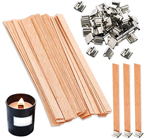 20 Stücke Holzdocht,Kerzendochte für Kerzen,Kerzendochte für Dicke Kerzen,Holzdocht Kerze,Dochte für Kerzen,Holzdochte für Kerzen,Kerzendocht Holz,mit 20 Klammern,13 x 130mm