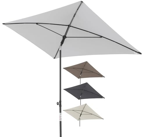 Doppler City Parasol de balcon 200x125cm en gris clair I Parasol rectangulaire avec protection UV I Parasol réglable en 3 positions avec sac de rangement I Parasol réglable en hauteur de 180 à 220cm