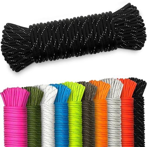 NEU AMZoutdoor® 4mm reflektierendes Paracord 550 Schnur | Reflektierende Paracord Schnur | Outdoor Ausrüstung | Outdoor Camping | Paracord Schnüre (Schwarz reflektierend, 5 Meter)