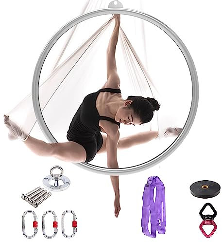 Aerial Hoop Luftreifen-Einzelpunkt-Lyra-Hoop-Set, Aerial Fitness Tanz Yoga Ring Yoga Zubehör, Yoga-Reifen aus Edelstahl, Professionelle Zirkus-Requisiten ( Color : Silver , Size : Diameter 80cm(31 1/2