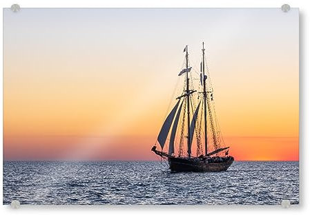 artboxONE Acrylglasbild 60x40 cm Natur Sonnenuntergang, Windjammer, Meer - Bild Segelschiff Hanse sail hansesail