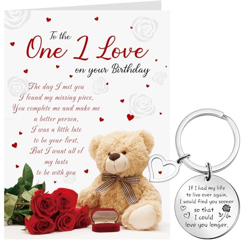 Tenare One I Love Birthday Card for Partner, Girlfriend, Boyfriend, Fiance, Wife, Husband, Lover Gift Keyring Keychain with Envelope for Her Birthday Present