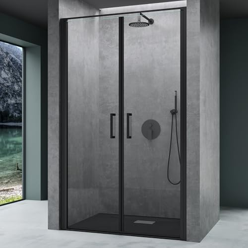 Mai & Mai Duschtür Nischentür dusche 100x195cm Schwingtür 180° | Duschabtrennung Duschkabine Schwarz, 8mm ESG Nano-Beschichtung Klarglas mit Hebe- und Senkmechanismus Teramo66