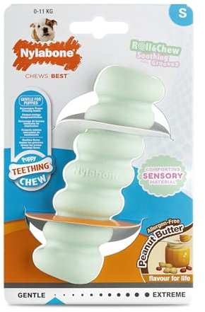 Nylabone, Welpenzahnstange aus sensorischem Material, Kauspielzeug, Erdnussbuttergeschmack, Klein - Für Welpen bis 11 kg