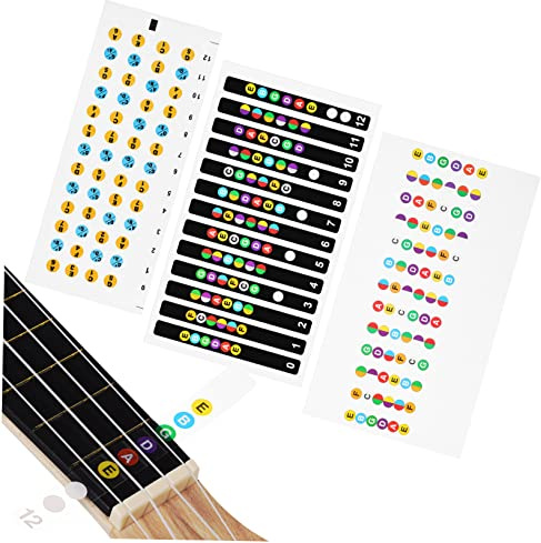 Ukulelen 3 Stück Griffbrettaufkleber für Gitarre und Ukulele | Selbstklebend, Leicht Anzubringen und Abzulösen, Klar Bedrucktes Papier für Anfänger, Schule und Übung