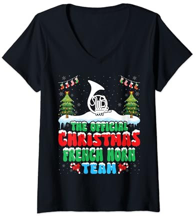 Damen Christmas French Horn Team - Hornist French Horn Player Xmas T-Shirt mit V-Ausschnitt